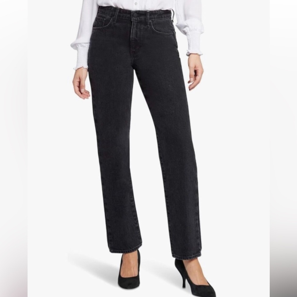NYDJ Brooke Loose Straight Jean Sz 4 Black Wash Mid-Rise Relaxed Lift Tuck NWT